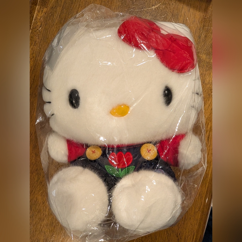 Hello Kitty Sanrio Tulip stuffy - Blue overalls with tulip and red shirt NWT